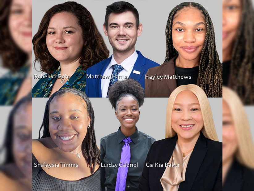6 law students ( 4 African American females, 1  Caucasian male, and 1 Caucasian female in a collage, smilling.