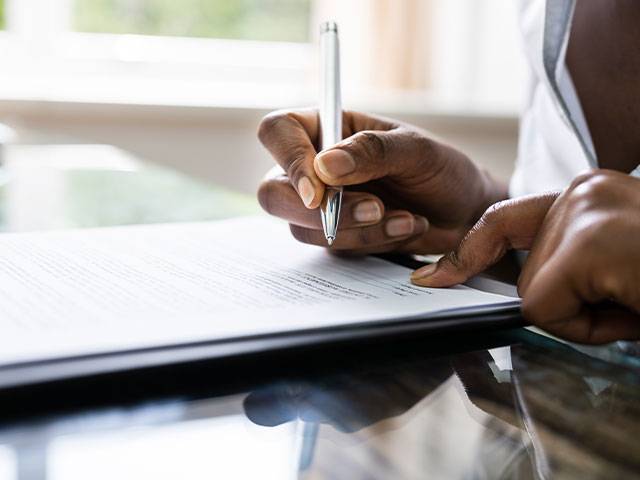 Woman filling out form